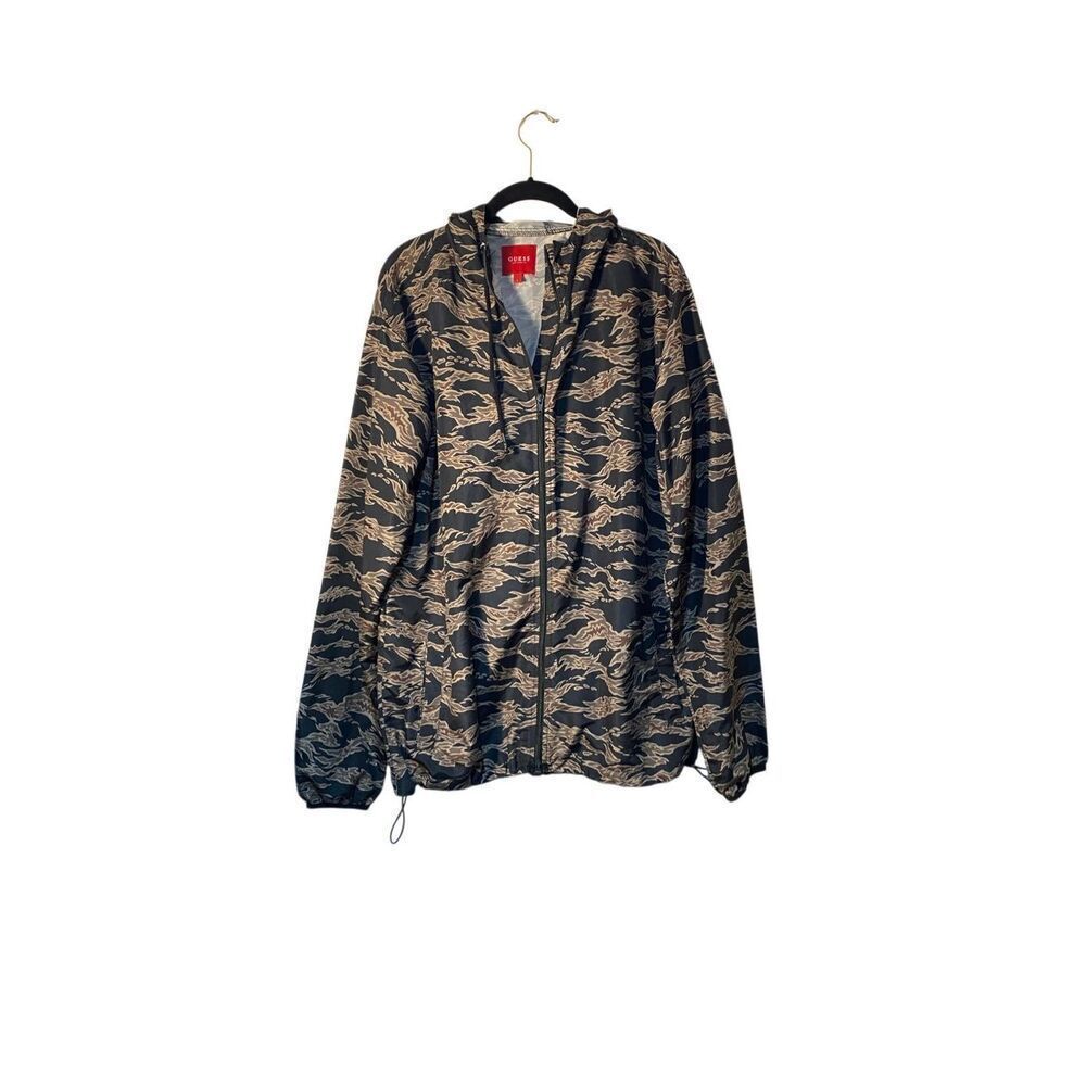 Guess men’s black and green hooded, zip front windbreaker large - Picture 2 of 4
